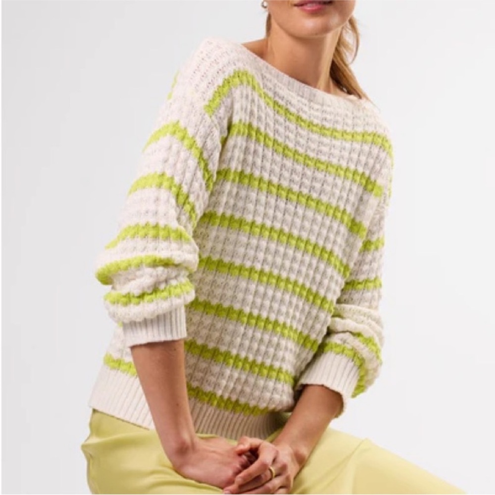 Amour Vert Stripe Novelty Sweater in Ivory Lime Stripe Size XS NWT